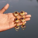 EAR RING ANTIQUE DANGLER AMETHYST UNCUT JAIPURI