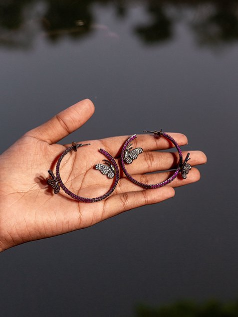 EAR RING MODERN TRENDY LOOPS RUBY DIAMONTIS