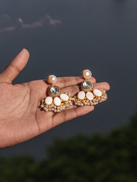 "EAR RING ANTIQUE DANGLER POLKI JAIPURI BARUK PEARLS"