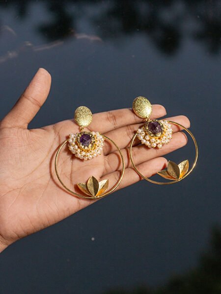 "EAR RING ANTIQUE DANGLER JAIPURI AMETHYST"