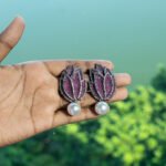 "EAR RING MODERN TRENDY PEARL RUBY DIAMONTIS"